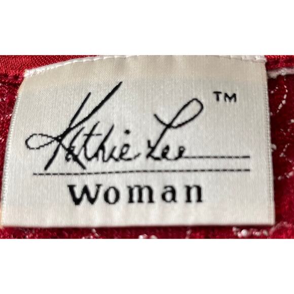KATHIE LEE SHORT SLEEVE RND NECK PULL-OVER DRESSY BLOUSE, WOMENS, 3X, RED SILVER - Picture 10 of 10